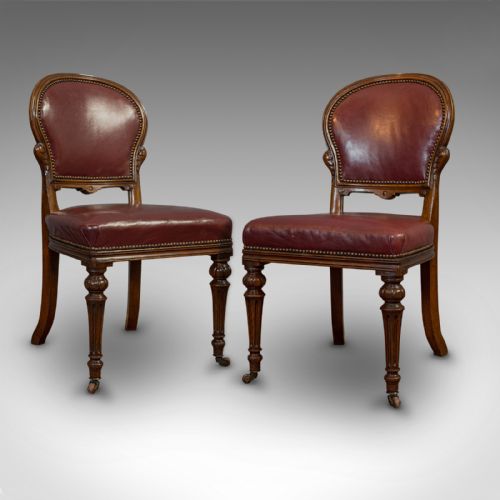 fig 2. Pair Of Antique Chairs, Walnut, Leather, Seat, Doveston, Bird & Hull, Victorian