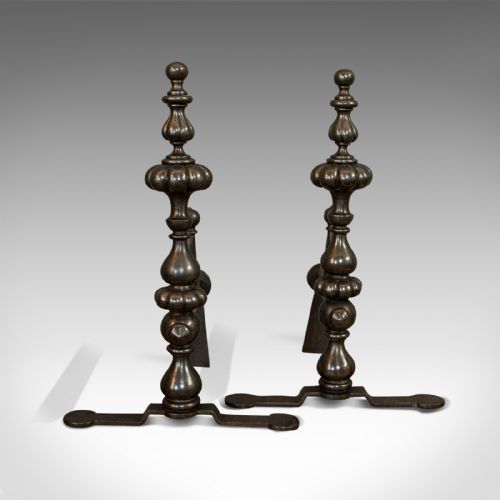 fig 1. Pair Of Antique Decorative Fire Rests, Wrought Iron Fireside Andirons, Victorian