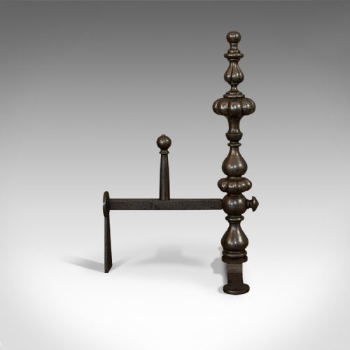 fig 3. Pair Of Antique Decorative Fire Rests, Wrought Iron Fireside Andirons, Victorian