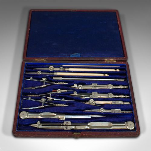 fig 1. Antique Instrument Set, English, Architect's, Technical Drawing, Davis & Sons