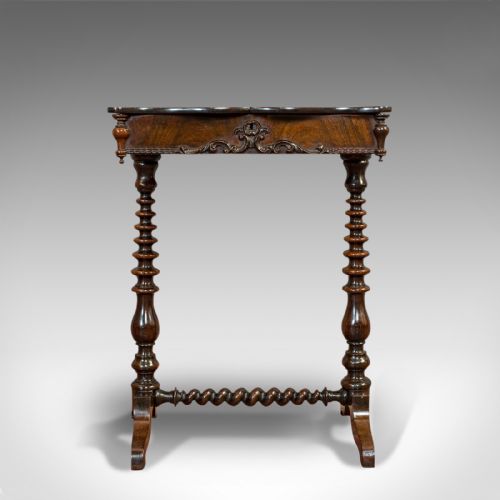 fig 1. Antique Collector's Table, Walnut, Rosewood, Craft, Hobby Stand, Victorian, 1900