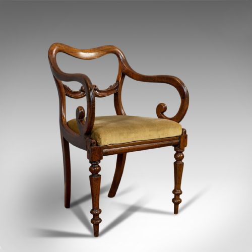 Antique Scroll Arm Chair, English, Mahogany, Buckle Back, Seat, William Iv, 1835
