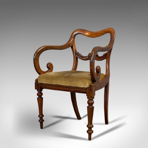 fig 2. Antique Scroll Arm Chair, English, Mahogany, Buckle Back, Seat, William IV, 1835