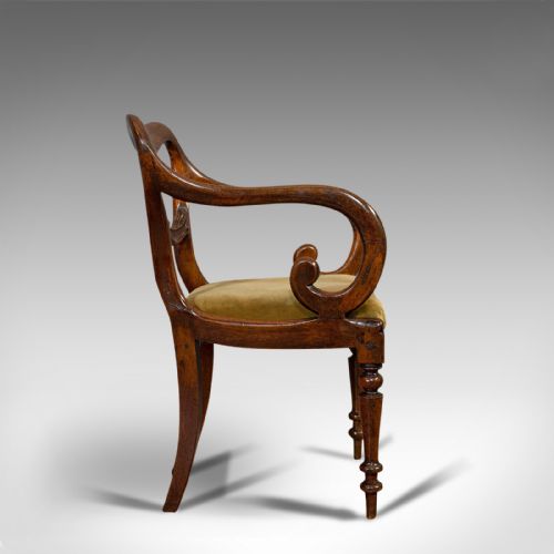 fig 3. Antique Scroll Arm Chair, English, Mahogany, Buckle Back, Seat, William IV, 1835