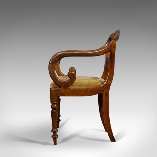 fig 4. Antique Scroll Arm Chair, English, Mahogany, Buckle Back, Seat, William IV, 1835