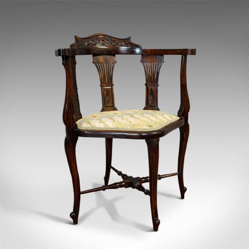 Antique Corner Arm Chair, French, Beech, Seat, Art Nouveau, Victorian, C.1890