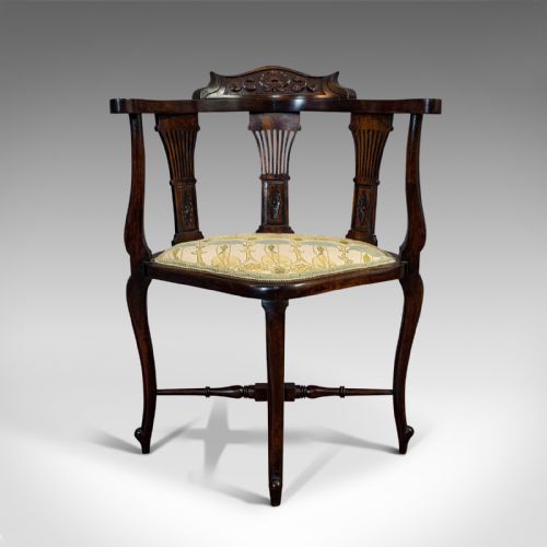 fig 1. Antique Corner Arm Chair, French, Beech, Seat, Art Nouveau, Victorian, C.1890
