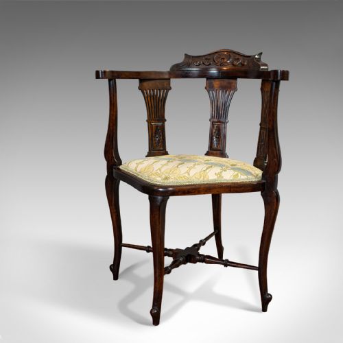 fig 2. Antique Corner Arm Chair, French, Beech, Seat, Art Nouveau, Victorian, C.1890