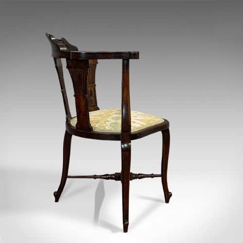 fig 3. Antique Corner Arm Chair, French, Beech, Seat, Art Nouveau, Victorian, C.1890