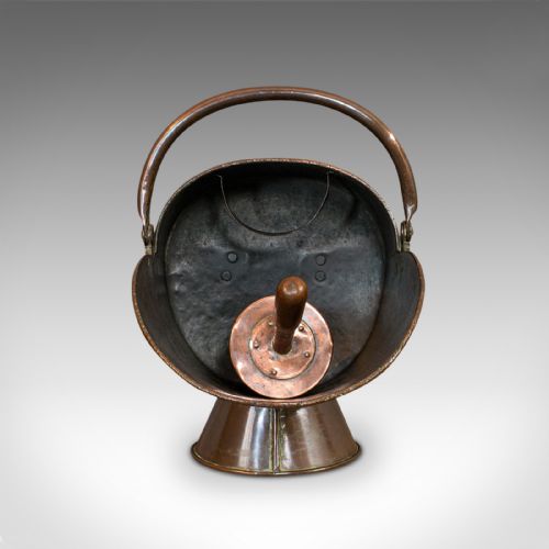 fig 1. Antique Helmet Coal Scuttle, English, Copper, Fireside Bucket, Victorian, 1870