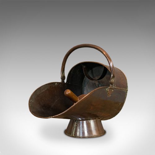 fig 2. Antique Helmet Coal Scuttle, English, Copper, Fireside Bucket, Victorian, 1870