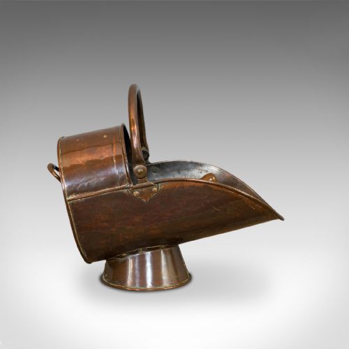 fig 3. Antique Helmet Coal Scuttle, English, Copper, Fireside Bucket, Victorian, 1870
