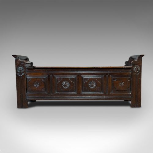 fig 2. Antique Coffer, French, Oak, Window Seat, Storage Bench, 17th Century, C.1700