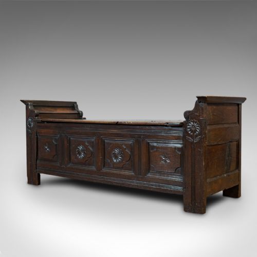 fig 3. Antique Coffer, French, Oak, Window Seat, Storage Bench, 17th Century, C.1700