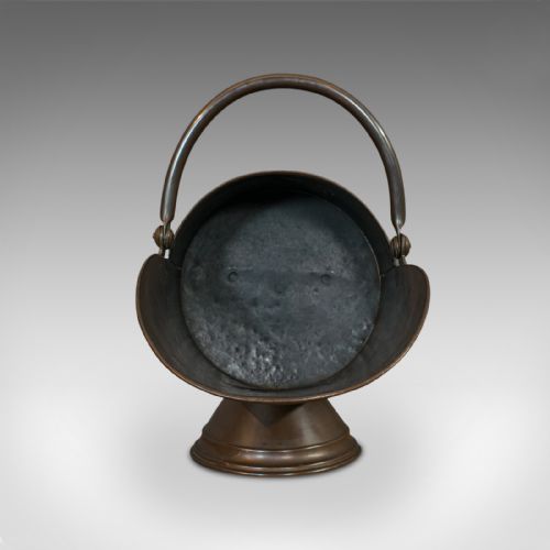 fig 1. Antique Coal Scuttle, English, Copper, Brass, Fireside Bin, Victorian, C.1900