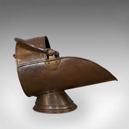 fig 2. Antique Coal Scuttle, English, Copper, Brass, Fireside Bin, Victorian, C.1900