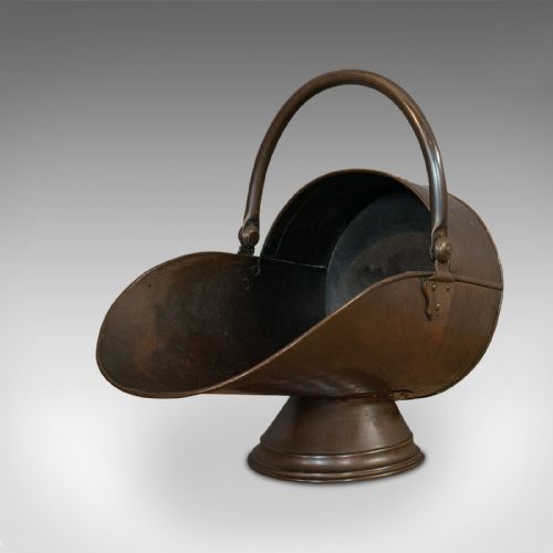 fig 3. Antique Coal Scuttle, English, Copper, Brass, Fireside Bin, Victorian, C.1900