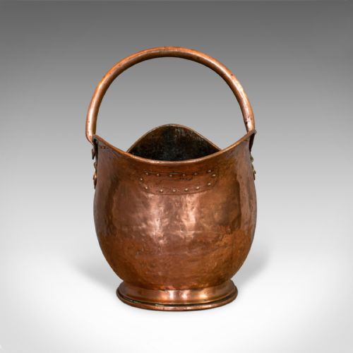 fig 1. Antique Helmet Scuttle, Copper, Coal, Bucket, Fireside, Bin, Victorian, C.1880