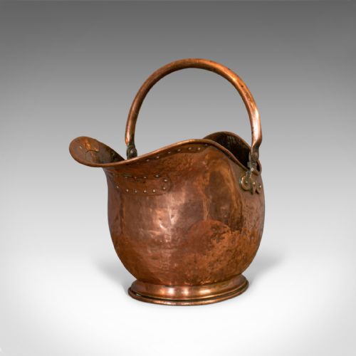 fig 2. Antique Helmet Scuttle, Copper, Coal, Bucket, Fireside, Bin, Victorian, C.1880
