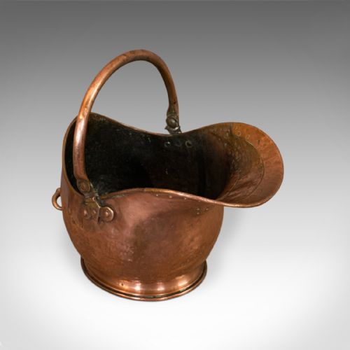 fig 3. Antique Helmet Scuttle, Copper, Coal, Bucket, Fireside, Bin, Victorian, C.1880