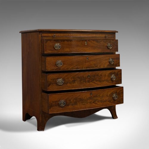 fig 1. Antique Bow Front Chest of Drawers, English, Mahogany, Bachelor's Cabinet, 1890