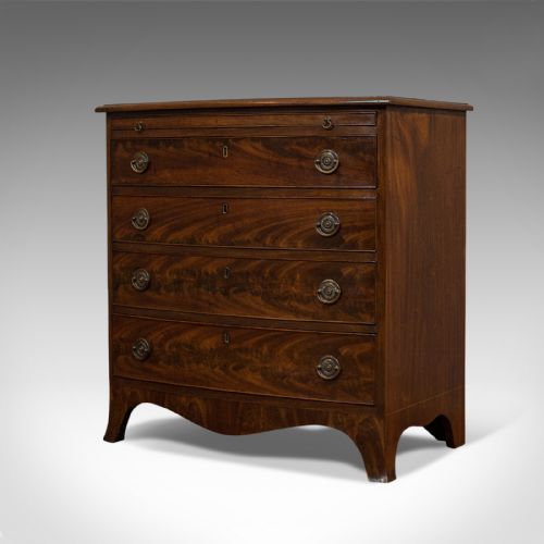 fig 2. Antique Bow Front Chest of Drawers, English, Mahogany, Bachelor's Cabinet, 1890