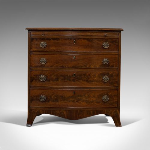 fig 3. Antique Bow Front Chest of Drawers, English, Mahogany, Bachelor's Cabinet, 1890