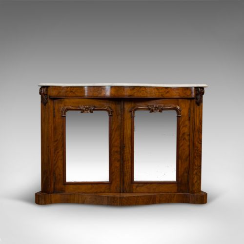 fig 1. Antique Mirrored Side Cabinet, English, Walnut, Marble, Dresser, Victorian, 1850