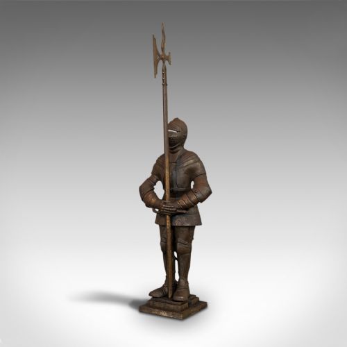 fig 3. Antique Fire Companion, English, Steel, Knight, Fireside Tools, Victorian, 1900