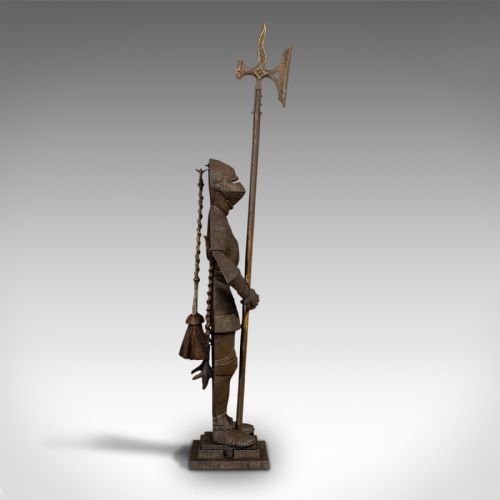fig 4. Antique Fire Companion, English, Steel, Knight, Fireside Tools, Victorian, 1900