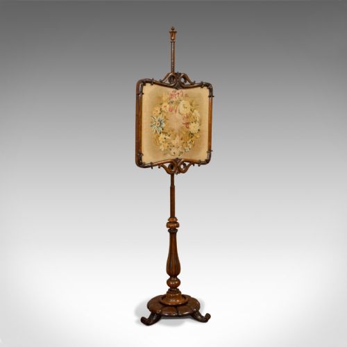 Antique Pole Screen, Rosewood, Needlepoint Tapestry, Fire Screen, Regency, 1820