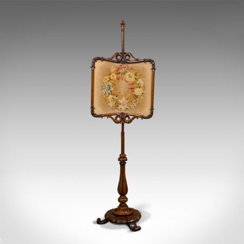 fig 1. Antique Pole Screen, Rosewood, Needlepoint Tapestry, Fire Screen, Regency, 1820