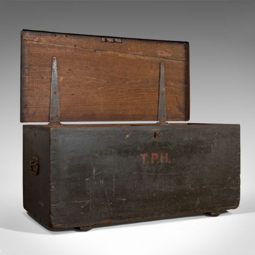 fig 1. Antique Joiner's Chest, English, Pine, Craftsman's Trunk, Victorian, Circa 1850