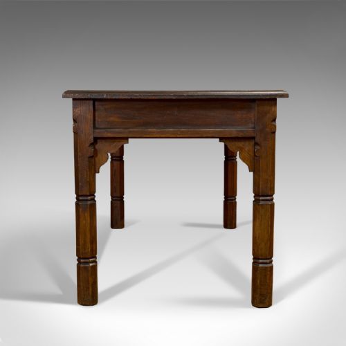 fig 3. Antique Desk, English, Pitch Pine, 2 Drawer, Gothic Revival, Victorian