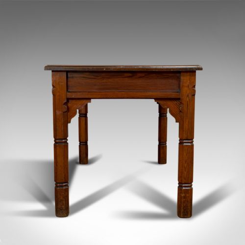 fig 4. Antique Desk, English, Pitch Pine, 2 Drawer, Gothic Revival, Victorian