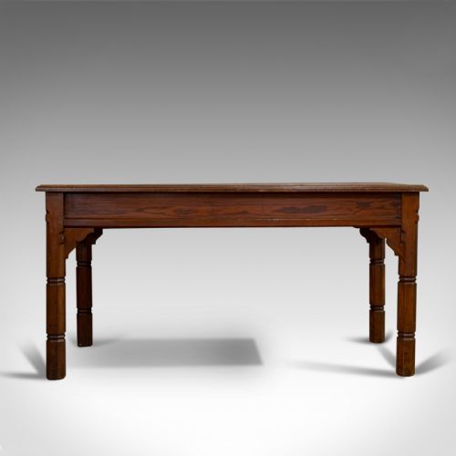 fig 5. Antique Desk, English, Pitch Pine, 2 Drawer, Gothic Revival, Victorian