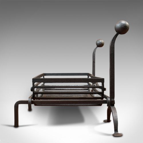 fig 3. Large Antique Fireplace, English, Wrought Iron, Fire Basket, Andirons, Victorian