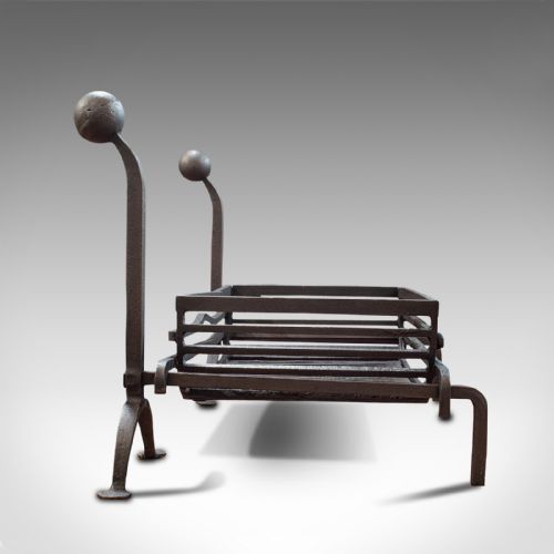 fig 4. Large Antique Fireplace, English, Wrought Iron, Fire Basket, Andirons, Victorian