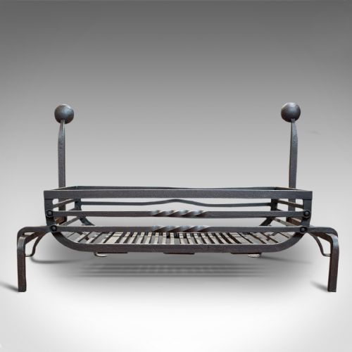 fig 5. Large Antique Fireplace, English, Wrought Iron, Fire Basket, Andirons, Victorian