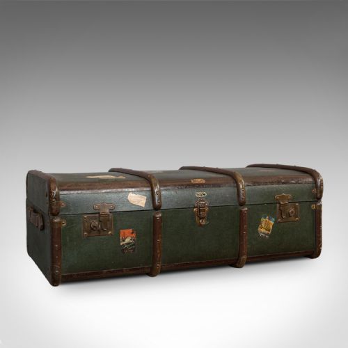 Large Antique Steamer Chest, English, Canvas, Travel Trunk, Drawco, Edwardian