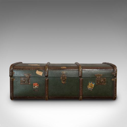fig 1. Large Antique Steamer Chest, English, Canvas, Travel Trunk, Drawco, Edwardian