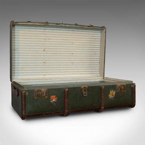 fig 2. Large Antique Steamer Chest, English, Canvas, Travel Trunk, Drawco, Edwardian