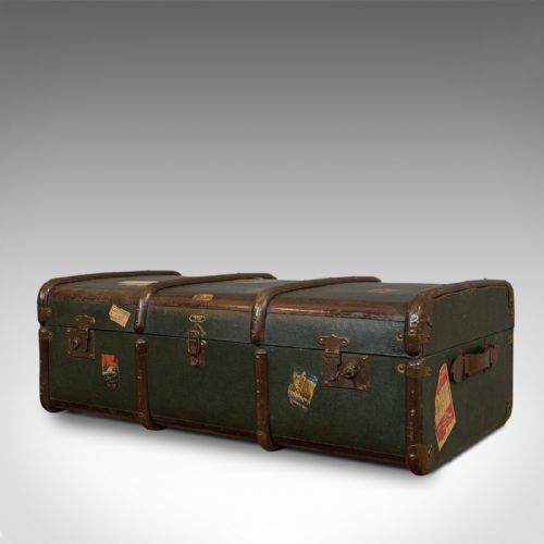 fig 3. Large Antique Steamer Chest, English, Canvas, Travel Trunk, Drawco, Edwardian