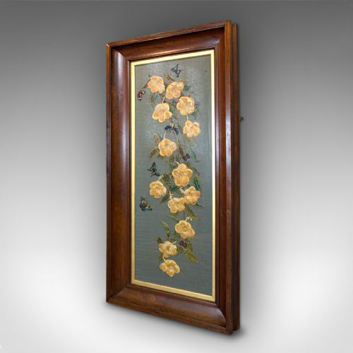 fig 2. Antique Embroidered Silk Panel, Oriental, Chestnut, Decorative, Victorian, 1900