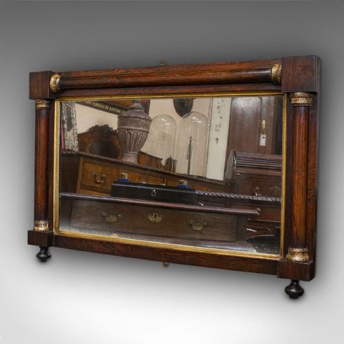 fig 2. Antique Overmantel Mirror, English, Rosewood, Glass, Rectangular, Regency, 1820