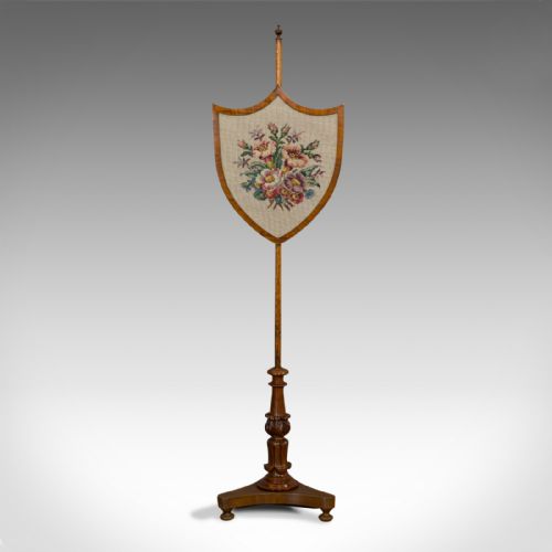fig 1. Antique Fireside Pole Screen, English, Walnut, Adjustable, Fire, Victorian, 1900