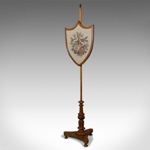 fig 2. Antique Fireside Pole Screen, English, Walnut, Adjustable, Fire, Victorian, 1900