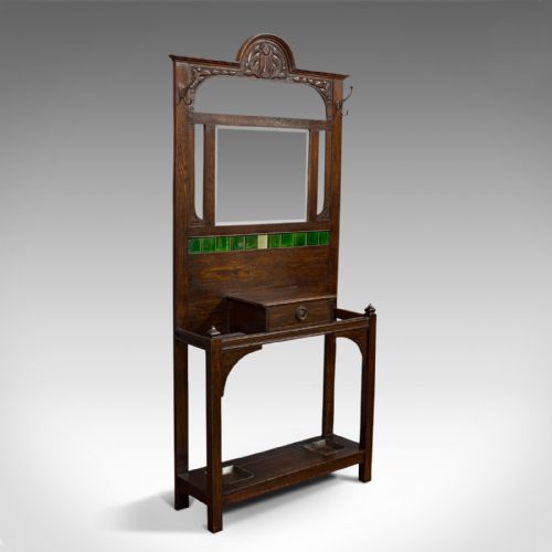 Antique Hall Stand, English, Oak, Stick, Coat, Hat, Stand, Edwardian, C.1910