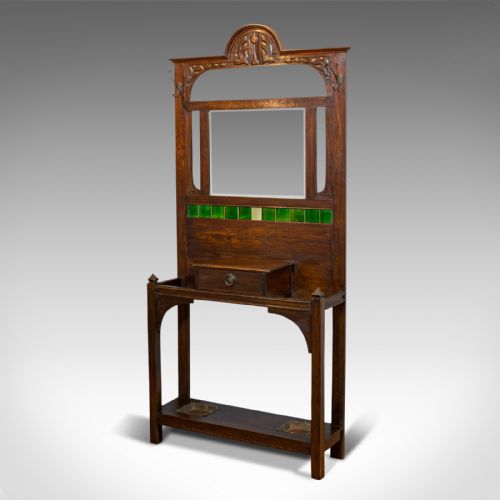 fig 2. Antique Hall Stand, English, Oak, Stick, Coat, Hat, Stand, Edwardian, C.1910