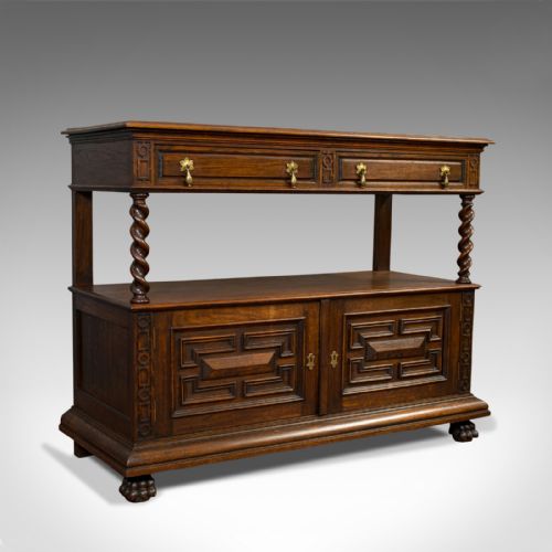 Large Antique Buffet, English, Oak, Server, Sideboard, Jacobean Taste, Victorian